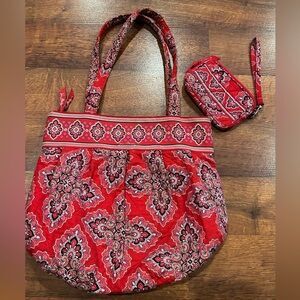 Vera Bradley Shoulder Bag Purse Frankly Scarlett Red Paisley Wallet Matching Set